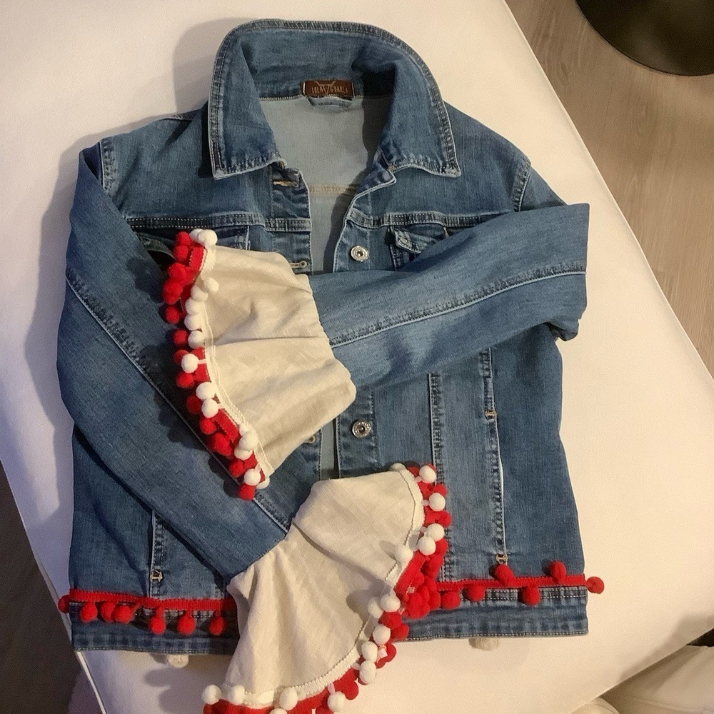 Lola Guarch Denim Jean Jacket Size M Mexican Applique Frida Kahlo Bohemian Artsy - Picture 5 of 7
